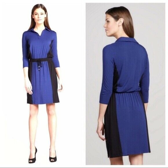 WHITE + WARREN S Twilight Color Block Henley Dress - Picture 1 of 5